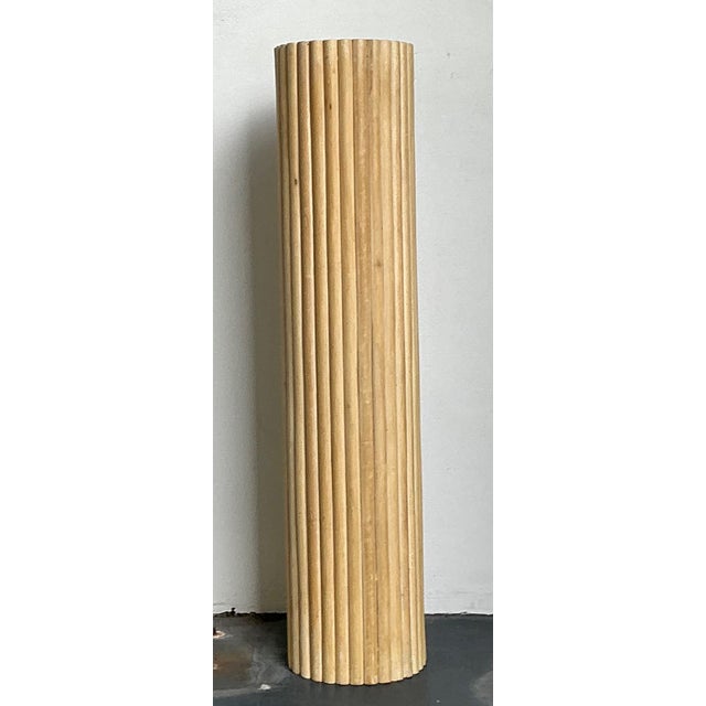 Late 20th Century Vintage Ribbed Wood and Rattan Large Pedestal For Sale - Image 5 of 10