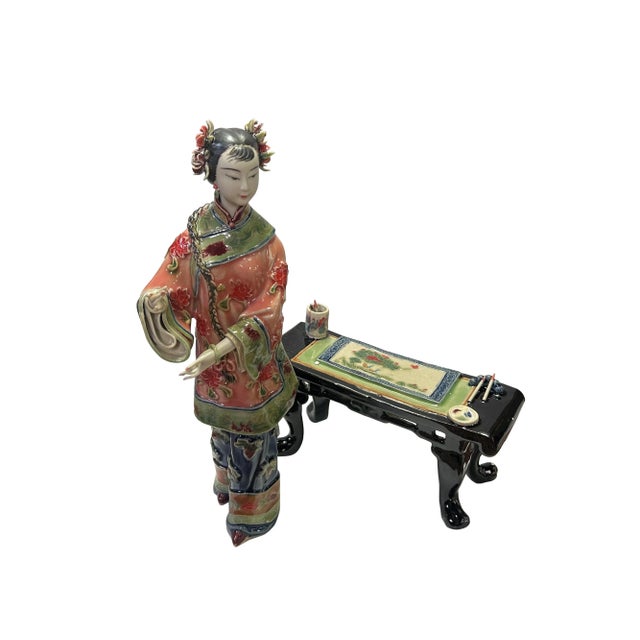 Chinese Porcelain Qing Style Dressing Drawing Writing Lady Figure For Sale In San Francisco - Image 6 of 6