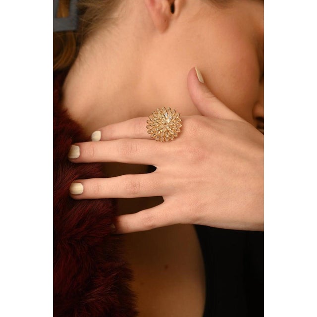 Metal Cluster Rainbow Moonstone Statement Flower Ring Size 7 For Sale - Image 7 of 12