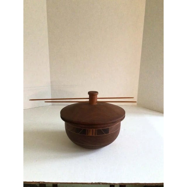 1960s Intricately Pattern Turned Laminated Wood Bowl With Lid For Sale In New York - Image 6 of 11