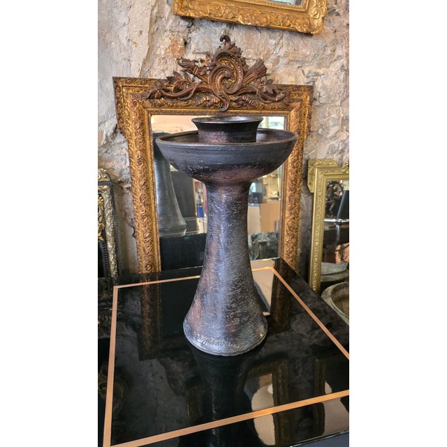 Ceramic 20th Century Candleholder in Brown-Black Glazed Ceramic by Jean Marais, 1950s For Sale - Image 7 of 12