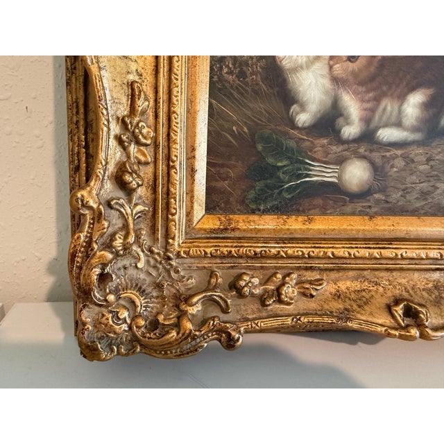 Vintage R Mario Oil Painting Three Rabbits Bunnies Farmhouse Art Gold ...