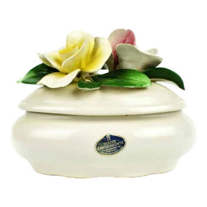 Mid 20th Century Nuona Capodimonte Roses Flower Trinket Box