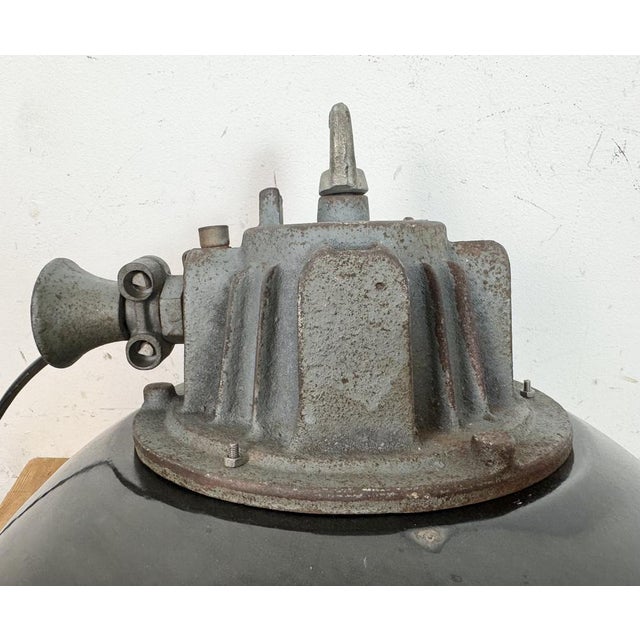 Industrial Black Enamel and Cast Iron Cage Pendant Light from Elektrosvit, 1960s For Sale - Image 13 of 18