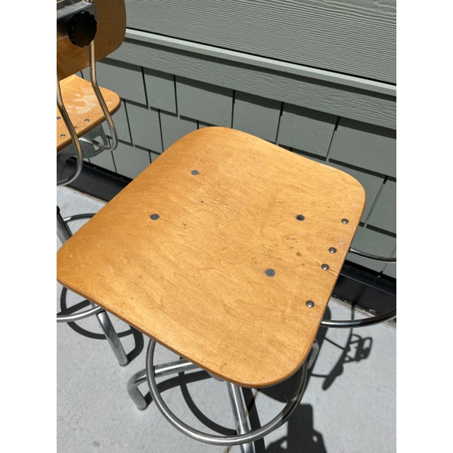 1950s 1950s Set of 2 Vintage "Ajustrite" Plywood Adjustable Swivel Drafting Chairs For Sale - Image 5 of 12