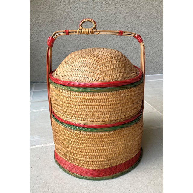 Circa 1960/1970 Chinese Rattan & Bamboo Two-Tier Betrothal / Wedding Basket For Sale - Image 18 of 18