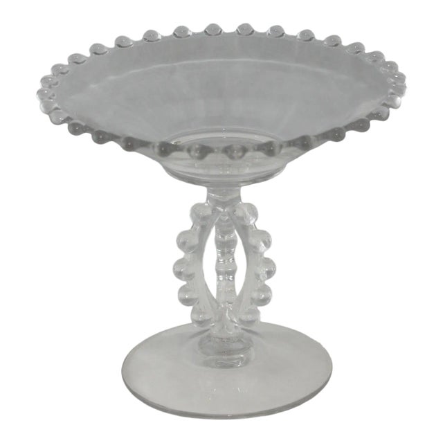 1930s Imperial Glass Candlewick Pattern Clear Crystal Tri Stem Compote Serving Dish For Sale