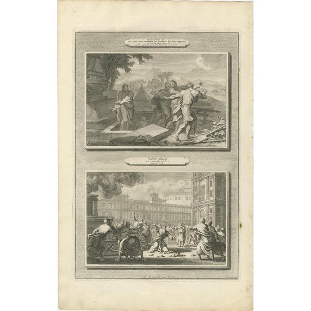 Baroque Pieter Mortier, Dead Man Revived by Elisha's Bones and Zechariah Stoned, 1700, Engraving For Sale - Image 3 of 12