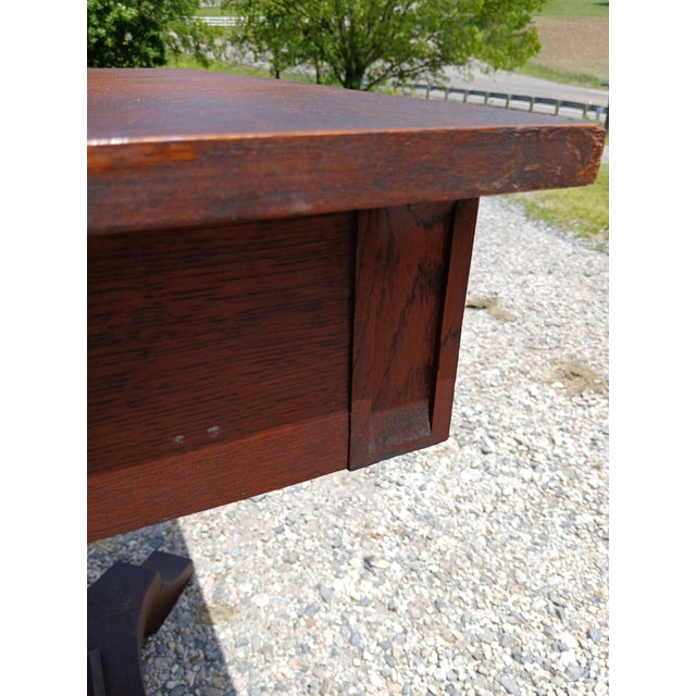Antique Mission Quarter Sawn Oak Double Pedestal Library Table 1920 For Sale - Image 10 of 17