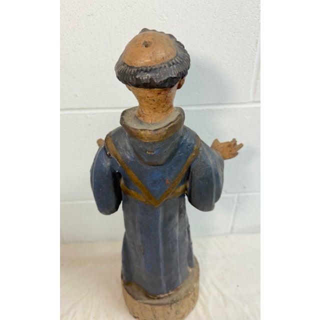 Blue Large 1600's Antique Hand Carved Polychromed Santos St. Francis Sculpture Statue For Sale - Image 8 of 16
