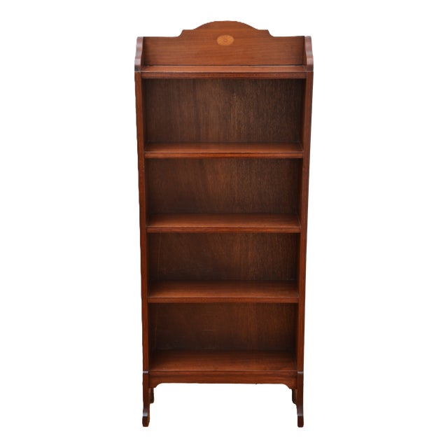 Slim Mahogany and Inlaid Open Bookcase, 1900s For Sale