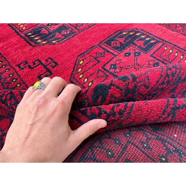 Textile Red Turkmen Bokhara Hand-Knotted Wool Rug - 4'6" X 6'4" For Sale - Image 7 of 12