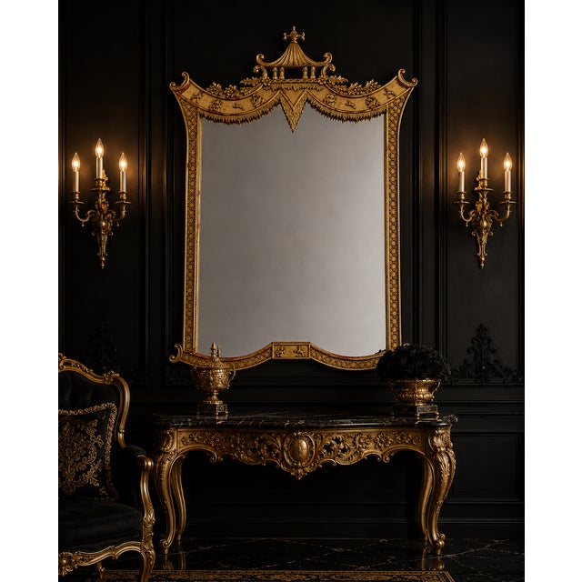 1960s Large Regency Chinoiserie Pagoda Mirror in Gold Leaf, Newly Restored, 51.5”h For Sale - Image 12 of 12