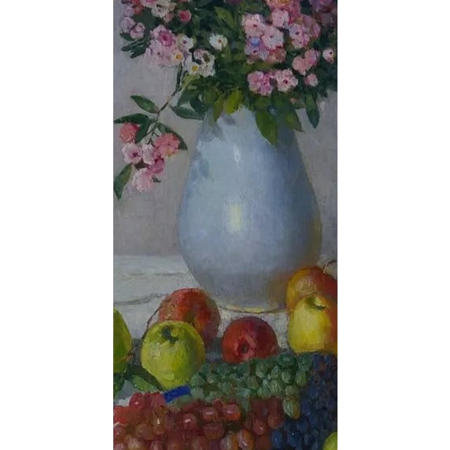 Vintage Still Life Oil Painting, Flowers and Fruit, 1960s Soviet Art 100-50 For Sale - Image 6 of 6