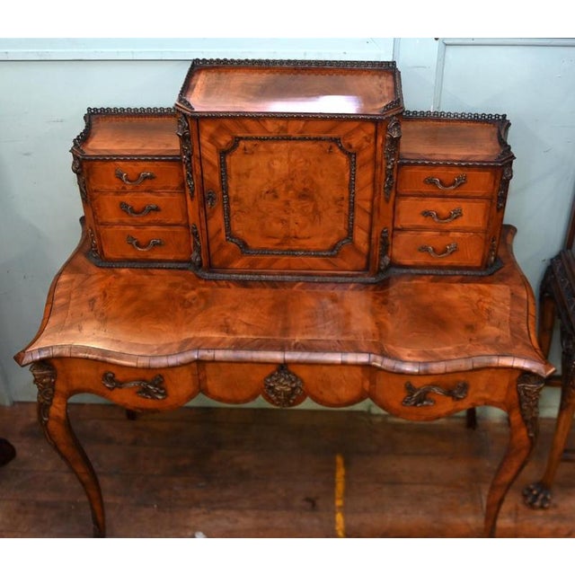 Antique English Burr Walnut Bonheur du Jour Writing Desk, 1860 For Sale - Image 3 of 14