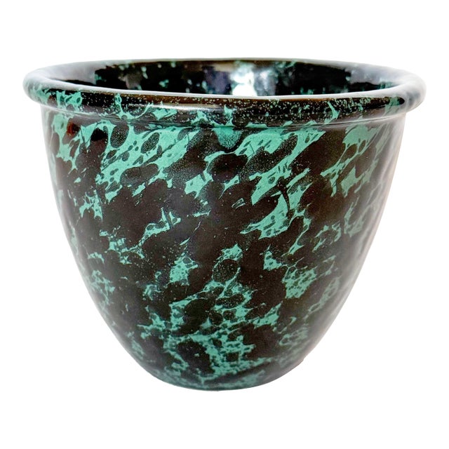 Late 20th Century Bennington Pottery Vermont Green Agate Splatterware Bowl For Sale