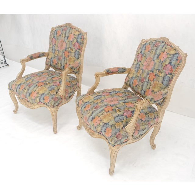 Pair of French Provincial Decorative Floral Pattern Carved Arm Chairs MINT For Sale - Image 12 of 15