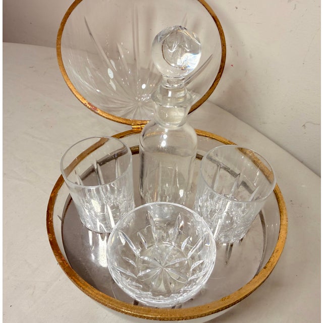 Vintage Handmade French Gilt Brass Cut Crystal Caviar Egg Caddy Jar Bar Set For Sale - Image 9 of 13
