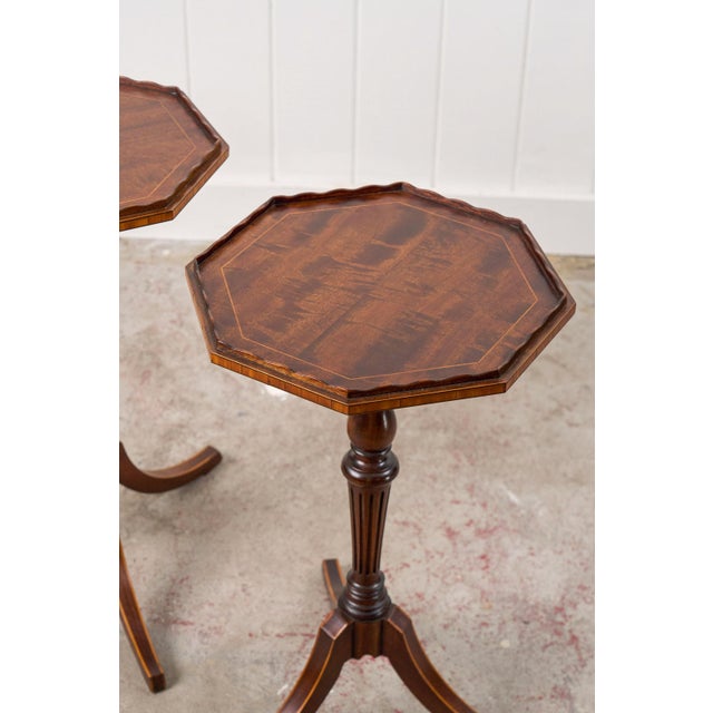 Wood Pair of Scalloped Octagonal Mahogany Wine Tables (C. 1900) For Sale - Image 7 of 10