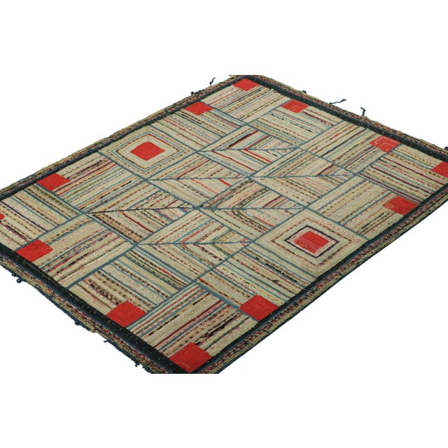 1920s Antique Hooked Rug With Polychromatic Geometric Patterns From Rug & Kilim For Sale - Image 5 of 8