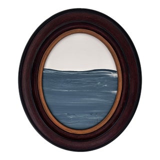 "Porthole" Abstract Art in Oval Antique Frame, Small Seascape Painting Transitional Wall Art by JTS For Sale