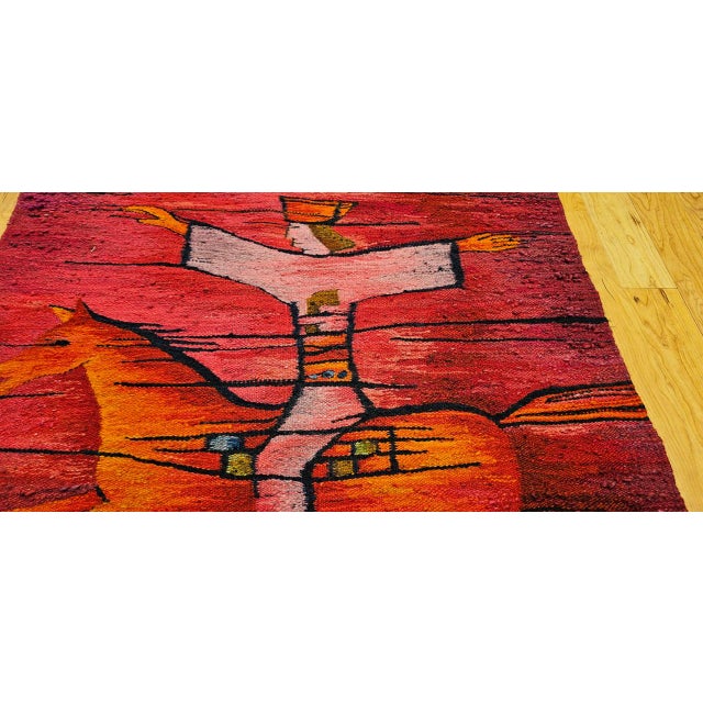 Vintage Mid-Century Tapestry, Handwoven Wool, Folkloric Rider Design, 40" X 86" For Sale - Image 13 of 15