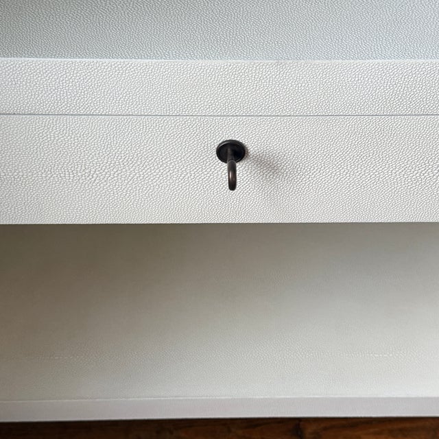 Century Furniture Vienna Amsterdam Night Stand—two available Dove white finish faux shagreen. Single drawer with antique...