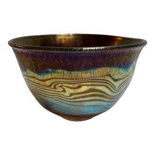 Vintage 1993 Charlie Miner Signed Pulled Feather Art Glass Bowl For Sale