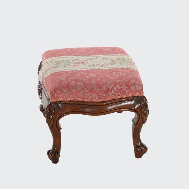 French Louis XIV Upholstered Carved Walnut Footstool C1880 For Sale - Image 4 of 6