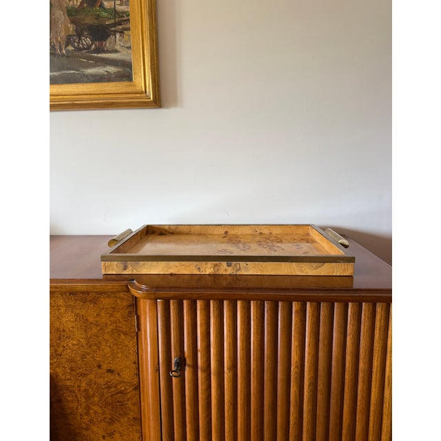 Hollywood Regency Brass & Burl Tray, Italy 1970s For Sale - Image 12 of 14