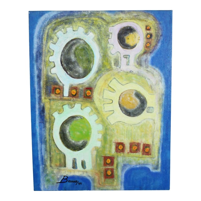 Mid Century Abstract Acrylic Painting For Sale