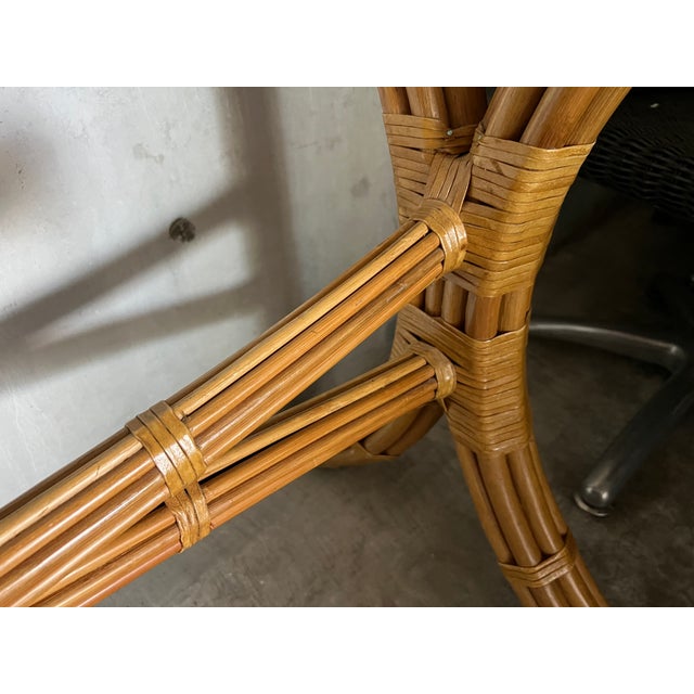 1990s Boho Chic McGuire Style Rattan Glass Top Dining Table For Sale - Image 5 of 10