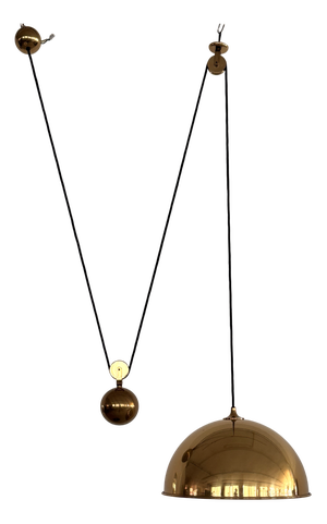 Vintage Brass Adjustable Pendant with Rotary Wheels and Counterweight by Florian Schulz, 1970s