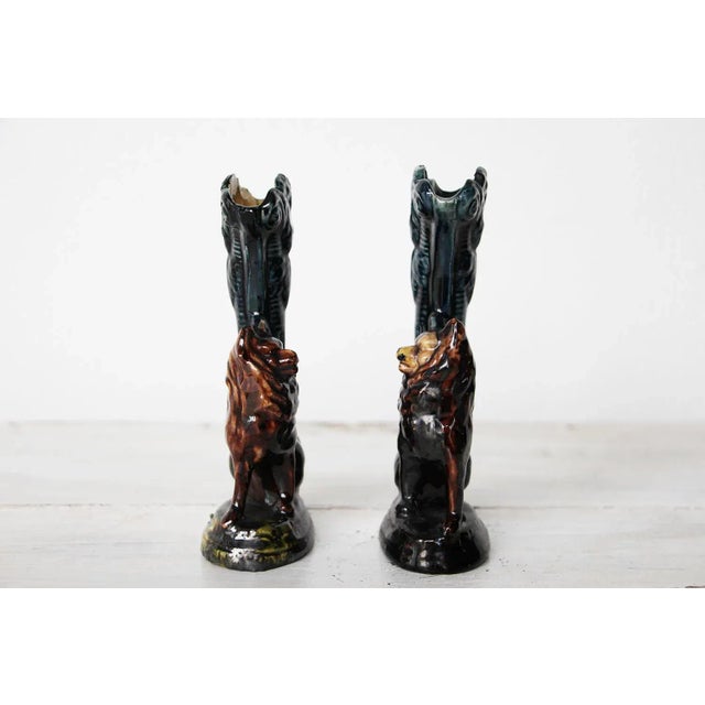 Antique Portuguese Palissy Ware Vases - A Pair For Sale - Image 4 of 11