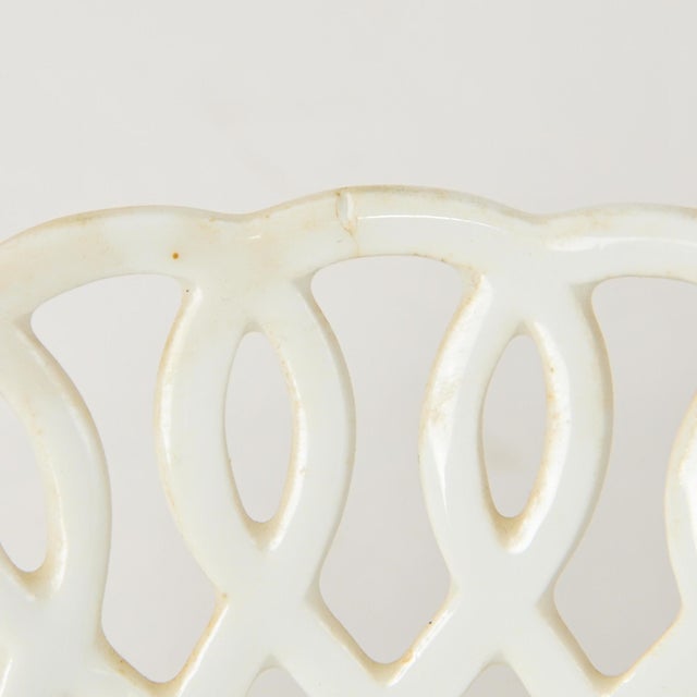Antique French Porcelain Basket Fruit Bowl With Lion Paw Feet Lattice For Sale In Rochester - Image 6 of 11