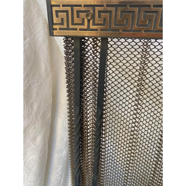 Mid Century Modern Brass and Iron Greek Key Design Fireplace Screen For Sale - Image 11 of 13