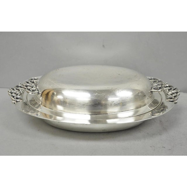 Victorian Vintage Reed & Barton Nordic 1152 Silver Plated Covered Vegetable Serving Dish For Sale - Image 3 of 15