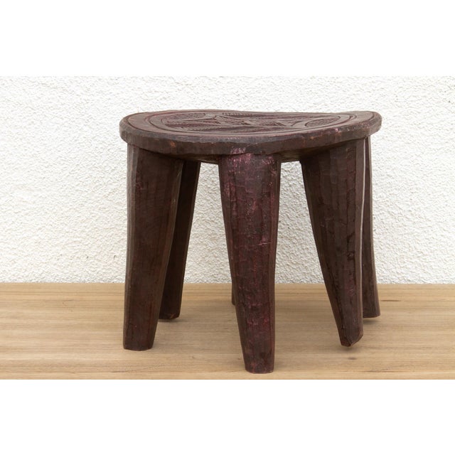 1950s Tribal Tapestry Nupe Carved Stool For Sale - Image 5 of 8