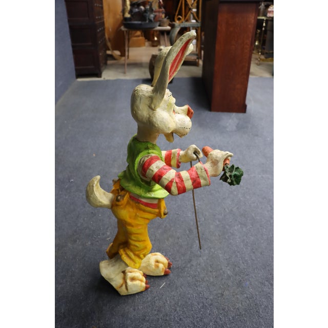 Yellow 1950s Hand-Painted Folk Art Rabbit Figure With Carrot For Sale - Image 8 of 13