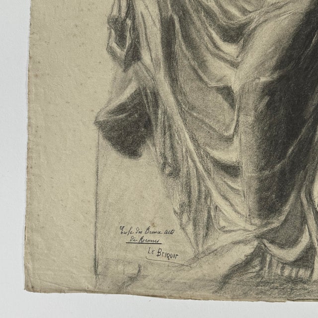 19th Century Antique French Beaux Arts Charcoal Study of ‘Nike Adjusting Her Sandal,’ Signed (Charcoal on Wove Paper) For Sale - Image 5 of 5