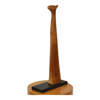 Mid Century Modernist Carved Cat Wood Sculpture For Sale