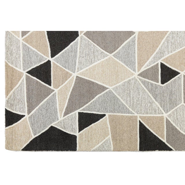 Textile 8x10 Modern Geometric Hand-Tufted Wool Rug Abstract Mosaic Neutral Area Rug For Sale - Image 7 of 10