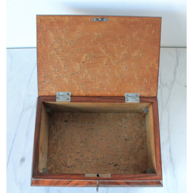 Vintage Wood Marquetry Inlay Trinket or Jewelry Box With a Rose Design Lock & Key For Sale In Milwaukee - Image 6 of 13