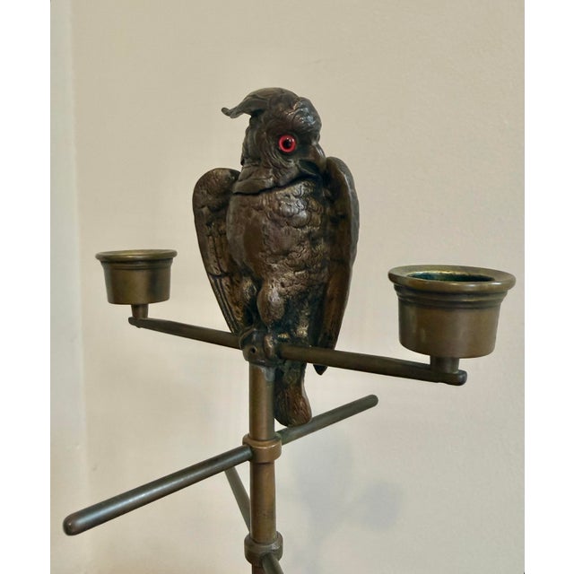 Bronze 19th Century Bronze Parakeet Perch Matches or Inkwell Candlestick Holder For Sale - Image 8 of 10