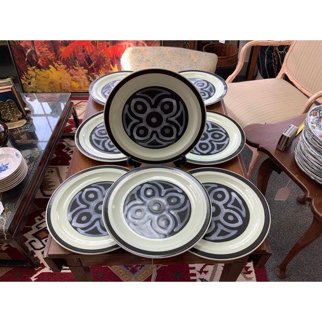 International Stone Ware Maracanda made in Japan. Dishwasher safe. Pretty pattern light mint green and navy, nice...