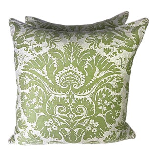 Fortuny Textile DeMedici Patterned Lime Green & Beige Pillows For Sale