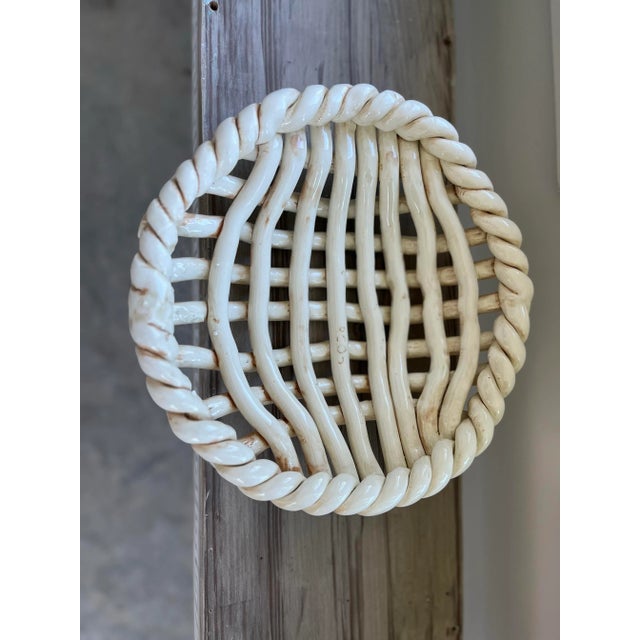 1960s Handcrafted Rustic Basketweave Ceramic Bowl For Sale - Image 10 of 12