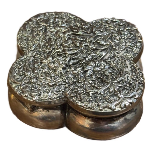 Antique Sterling Silver Floral Repousse Box For Sale