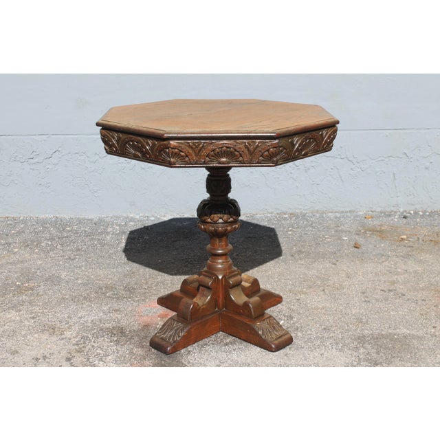 Rennaisance Revival Carved Oak Tea Table & Chairs For Sale - Image 10 of 13