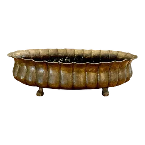 Vintage Large Monumental Italian Fluted Brass Paw Foot Jardiniere / Cachepot Planter by Egidio Casagrande